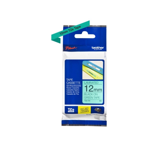 Brother TZe-731 Laminated Tape Black on Green TZe