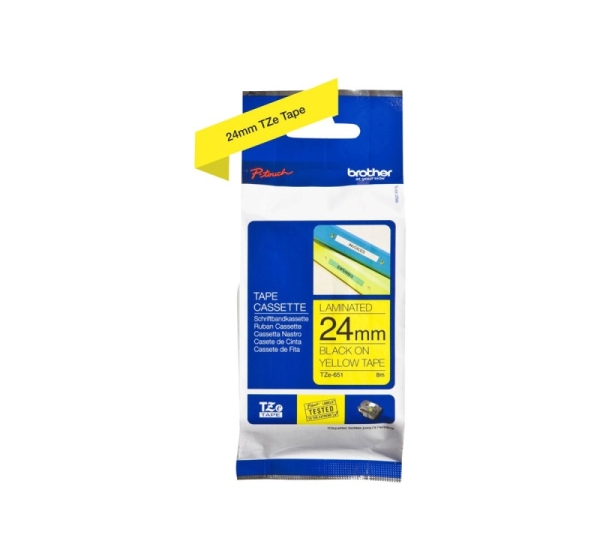 Brother TZe-651 Laminated Tape Black On Yellow TZe