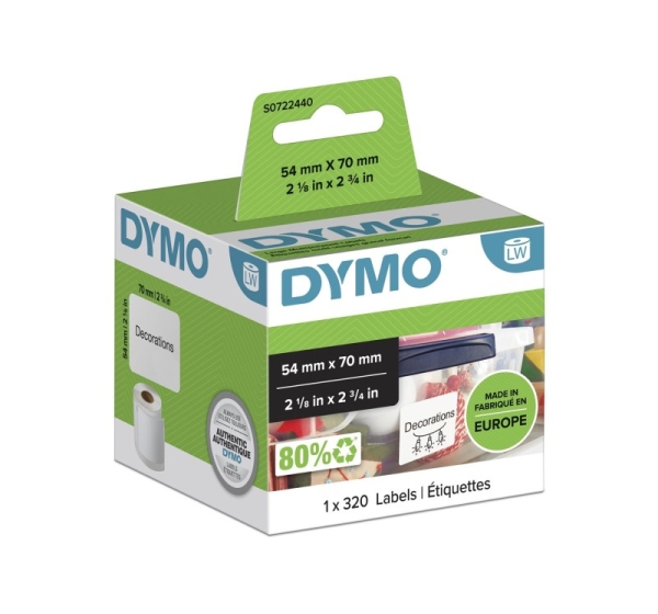 DYMO Authentic LabelWriter Multi-Purpose Labels 54 mm x 70 mm Self Adhesive Roll of 320 Easy-Peel Labels