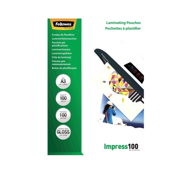 Fellowes A3 Glossy 100 Micron Laminating Pouch - 100 pack