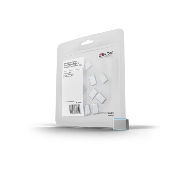 Lindy USB Type C Port Blockers (Without Key) - Pack of 10, Blue