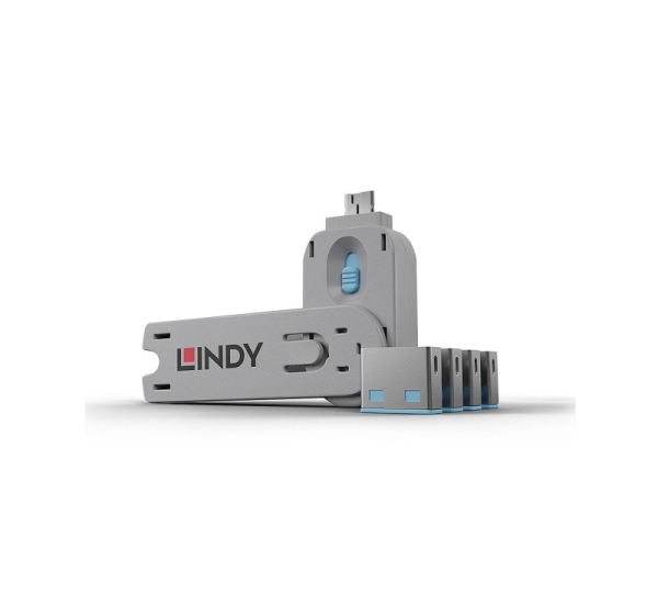 Lindy USB Port Blocker - Pack of 4, Colour Code: Blue