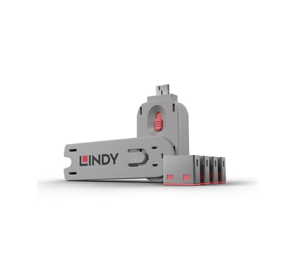 Lindy USB Port Blocker - Pack of 4, Colour Code: Pink