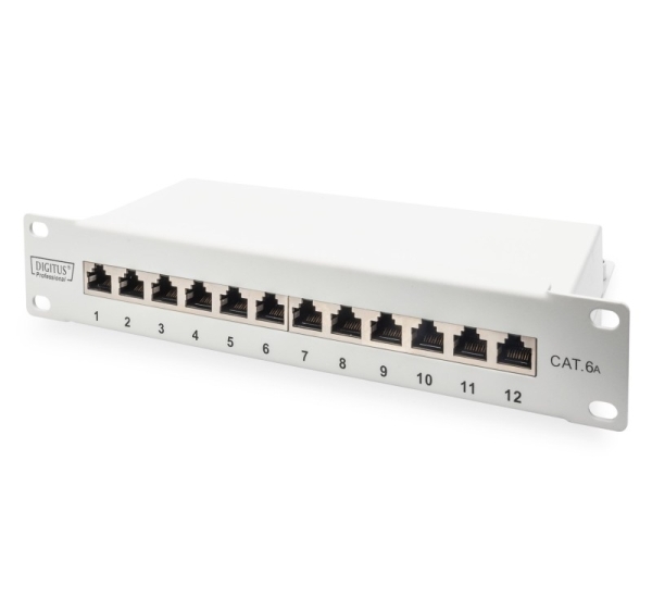 Digitus CAT 6A Patch Panel, shielded, 12-Port, 1HE, 10", grey