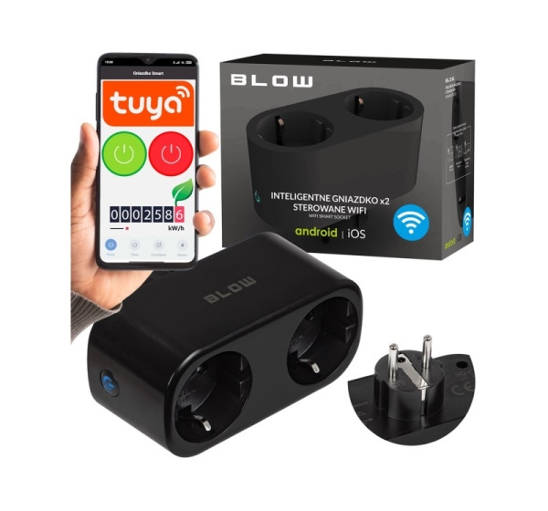 TUYA WiFi-controlled double smart socket, black