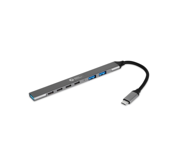 BakkerElkhuizen USB-C Hub 7-in-1 (3A+4C) USB Type-C 5000 Mbit/s Black, Gray