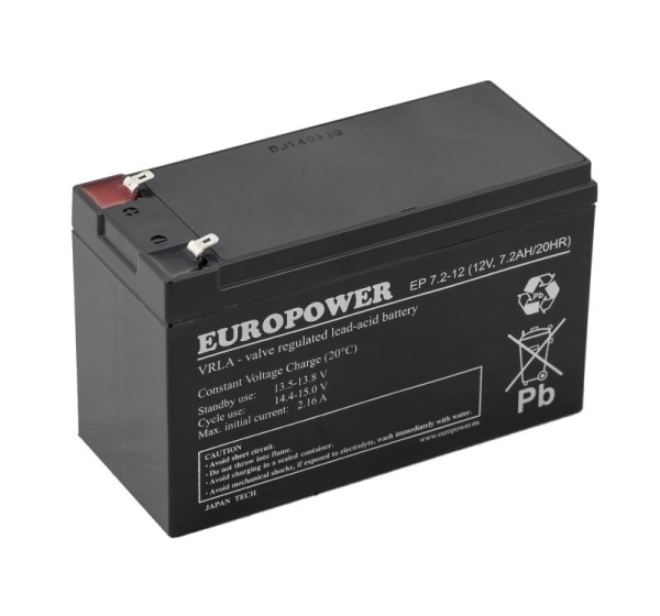 EUROPOWER EP Series AGM Battery 12V 7.2Ah (Service Life 6-9 Years)