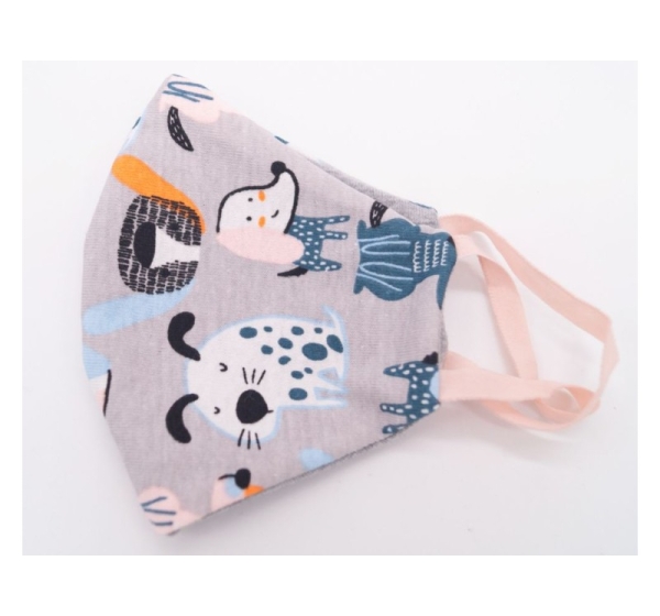 - Kids face Mask Cotton Size 3-5 Funny animal Grey