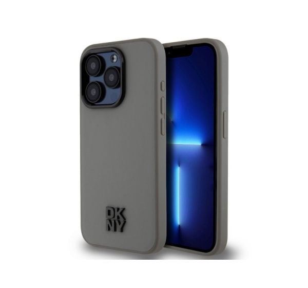 DKNY - DKNY PU Leather Stack Logo Magsafe Case for iPhone 15 Pro Max Grey