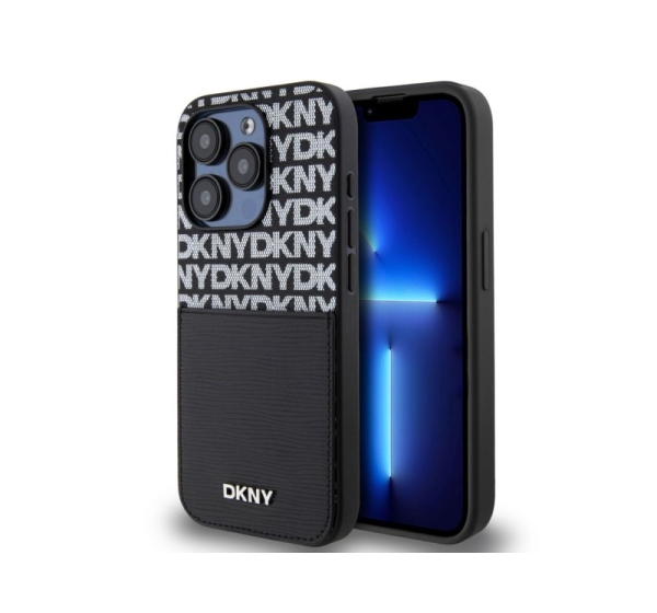 DKNY - DKNY PU Leather Repeat Pattern Card Pocket Case for iPhone 14 Pro Black