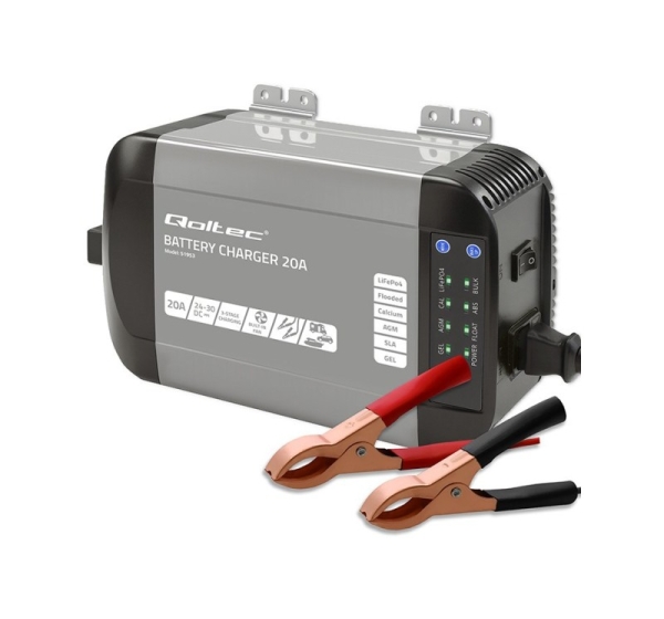 Qoltec Smart Monolith Battery Charger for LiFePO4 AGM GEL SLA batteries | 20A | 24V