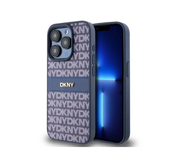 DKNY DKNY Leather Mono Stripe &amp; Metal Logo case for iPhone 15 Pro - blue