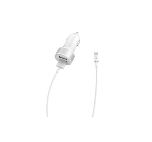 Devia Smart Series Dual USB Car Charger Suit with Lightning Cable (MFi)(2.4A,2USB) white