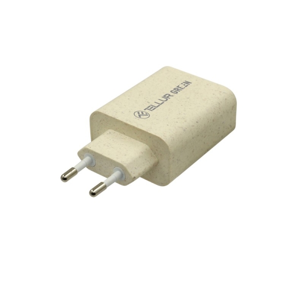 Tellur Green 38W dual port charger Type-C PD20W + USB QC3.0, cream