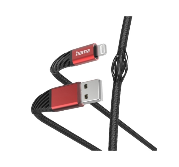 Hama 00201538 Extreme Charging Cable USB-A - Lightning 1.5m Nylon black/red
