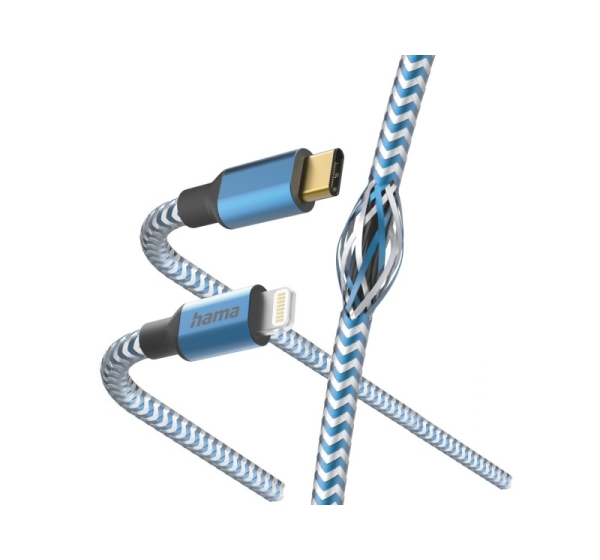 Hama 00201561 Reflective Charging Cable, USB-C - Lightning 1.5m Nylon blue