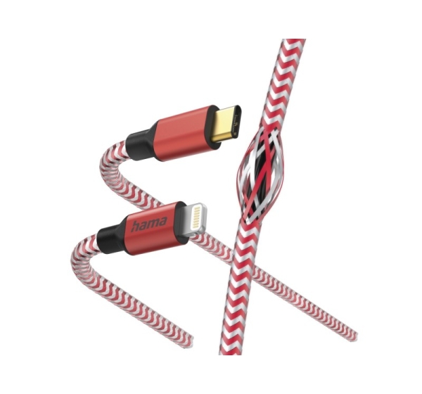 Hama 00201562 Reflective Charging Cable, USB-C - Lightning 1.5m Nylon red