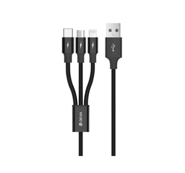 Devia Kintone Series 3In1 Tube, USB to Lightning, MicroUSB, Type-C, 1,2m, Black