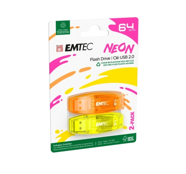 Emtec USB2.0 C410 64GB Neon 2 pcs