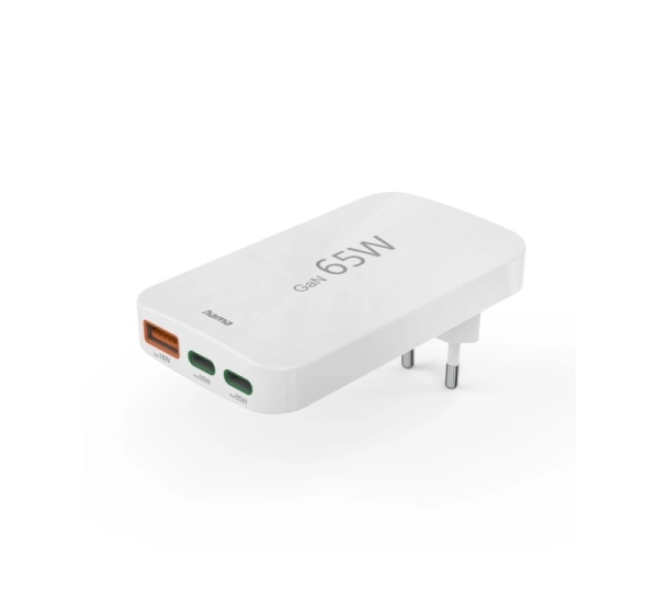 Hama 00201976 Flat Charger 220V With 2xUSB-C/USB-A  65W White