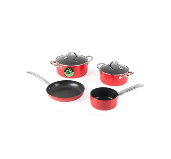 Russell Hobbs RH03821 Riviera 4-Piece Pan Set, Red