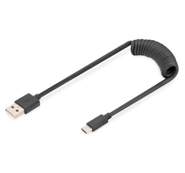 Digitus USB 2.0 Type A to USB C Spiral Cable AK-300430-006-S USB-A to USB-C USB 2.0 Type A, plug