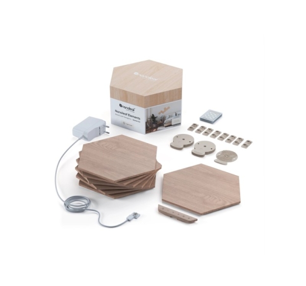 Nanoleaf | Elements Wood Look Hexagons Starter Kit (7 panels) | Cool White + Warm White