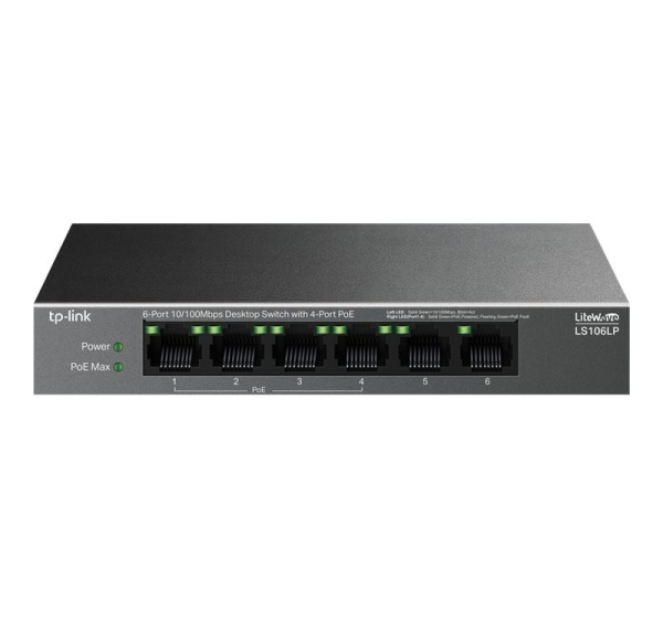 TP-LINK 6-Port 10/100 Mbps Desktop Switch with 4-Port PoE LS106LP Unmanaged