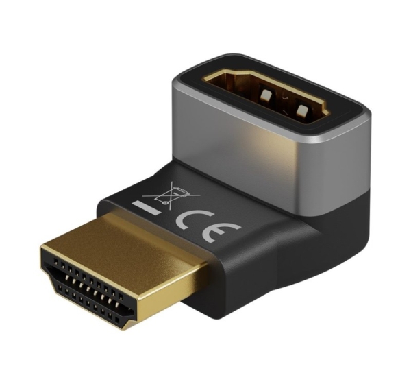 Goobay HDMI Angled Adapter 90° Vertical, 8K at 60 Hz, Gold-Plated, Black/Silver | 72009