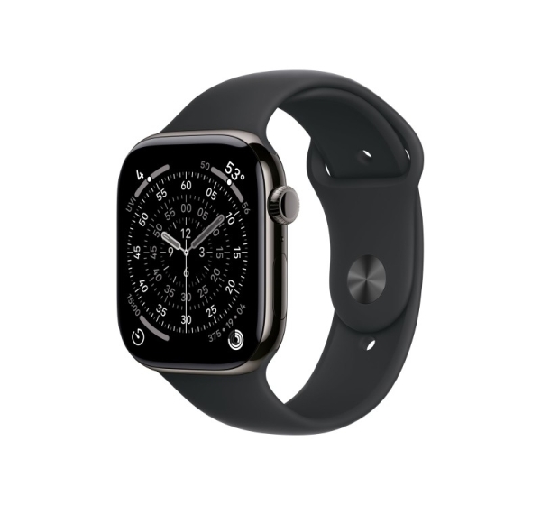 Apple Watch Series 11 GPS + Cellular 46mm Slate Titanium Case with Black Sport Band - M/L | Apple