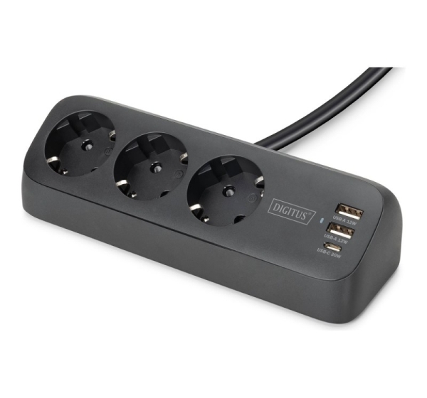 Digitus 3-way office socket strip with 2x USB-A and 1x USB-C connections | DA-70625