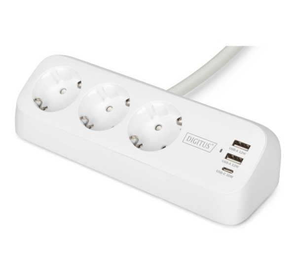 Digitus 3-way office socket strip with 2x USB-A and 1x USB-C connections | DA-70626