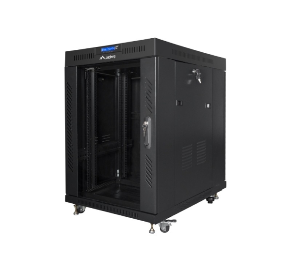 Lanberg | Rack cabinet 19" free-standing 15U/600x800 (flat pack) with glass door, LCD | FF01-6815-12BL | Black