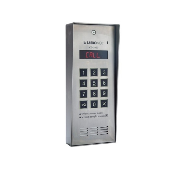 Laskomex CD-2600R audio with stainless steel RFID key reader, in surface-mounted housing.