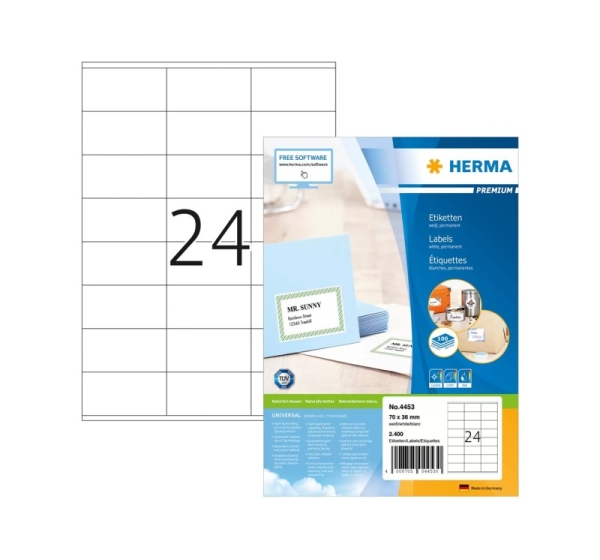 HERMA Labels Premium A4 70x36 mm white paper matt 2400 pcs.