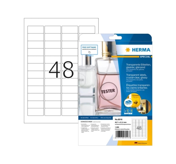 HERMA Labels transparent crystal-clear A4 45.7x21.2 mm transparent clear film glossy 1200 pcs.