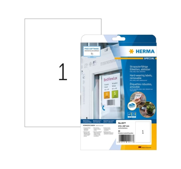 HERMA 4577 self-adhesive label Removable White 20 pc(s)