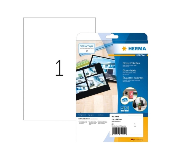 HERMA Labels A4 210x297 mm white paper glossy 25 pcs.