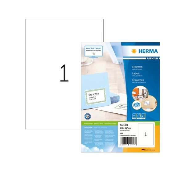 HERMA Labels Premium A4 210x297 mm white paper matt 100 pcs.