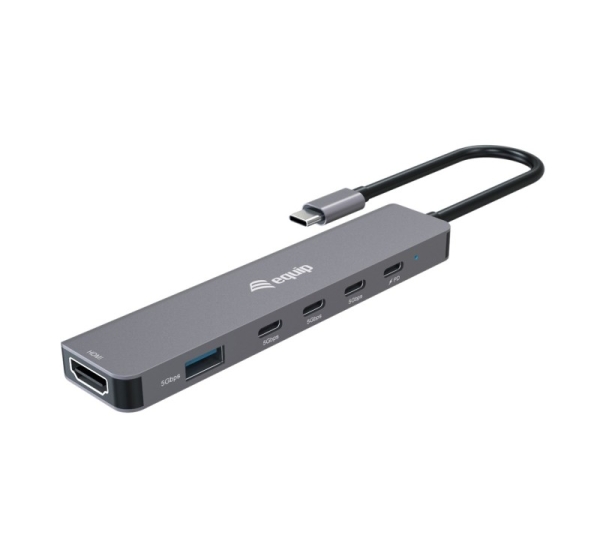 Equip USB-C 6 in 1 Multifunctional Adapter, HDMI 4K/30Hz, USB-C x 4 , USB-A x 1, 5Gbps, 100W USB PD