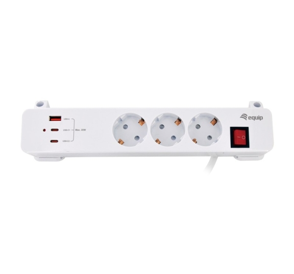 Equip 3-Outlet Clamp Power Strip with 3 x USB (2C + 1A)