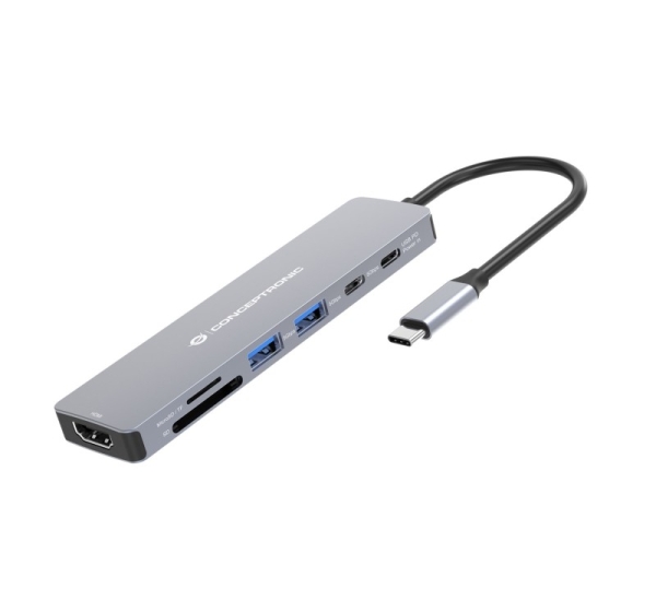 Conceptronic DONN28G 7-in-1 USB 3.2 Gen 1 Docking Station, 4K60Hz HDMI, USB-A 5Gbps x 2, USB-C 5Gbps, SD, TF/MicroSD, 100W USB PD