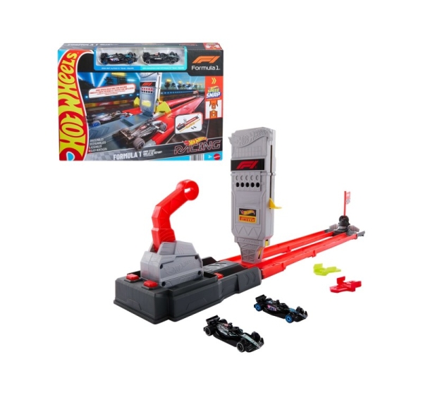 Hot Wheels City Racing Formula 1 Grid Start Track Set & 2 Die-Cast F1 Cars in 1:64 Scale