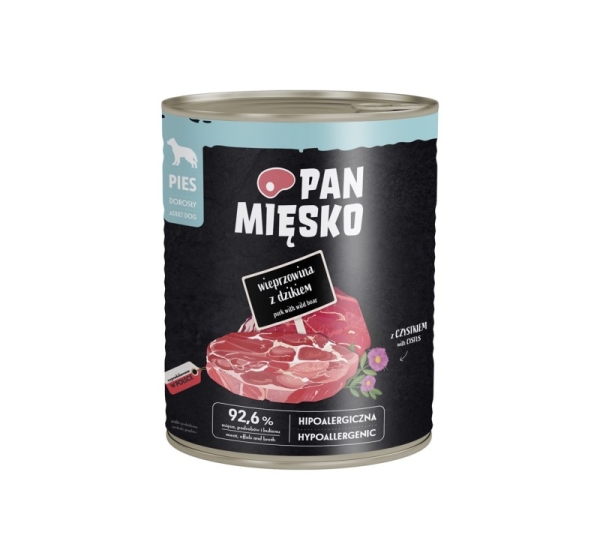 PAN MIĘSKO Pork with wild boar - wet dog food - 800g