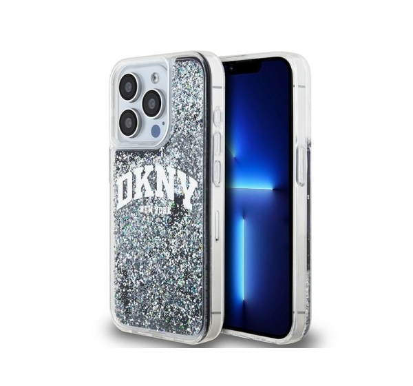DKNY - DKNY Liquid Glitter Big Logo iPhone 14 Pro Case - Black Black Silver