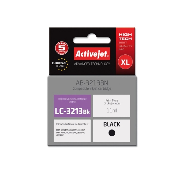 Activejet AB-3213BN Ink Cartridge (replacement for Brother LC3213BK; Supreme; 11 ml; black)