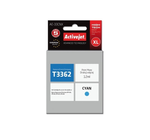 Activejet AE-33CNX Ink cartridge (replacement for Epson 33XL T3362; Supreme; 12 ml; cyan)
