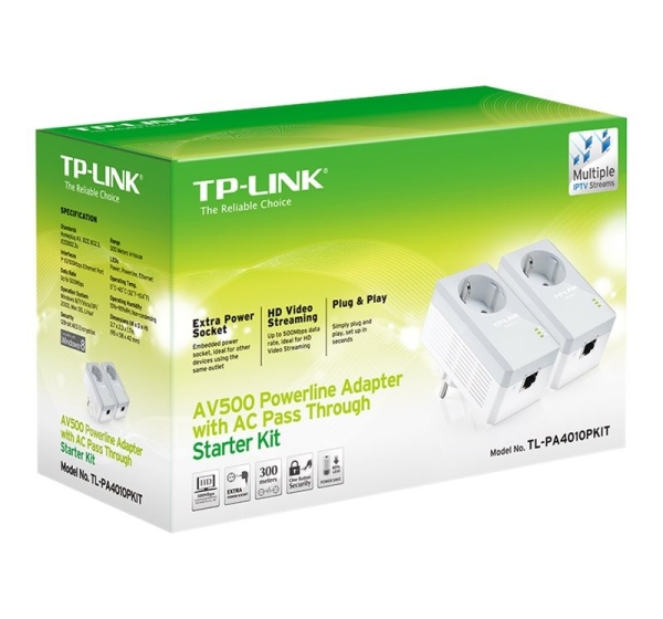 TP-LINK Passthrough Powerline 600 Starter Kit TL-PA4010P KIT 10/100 Mbit/s