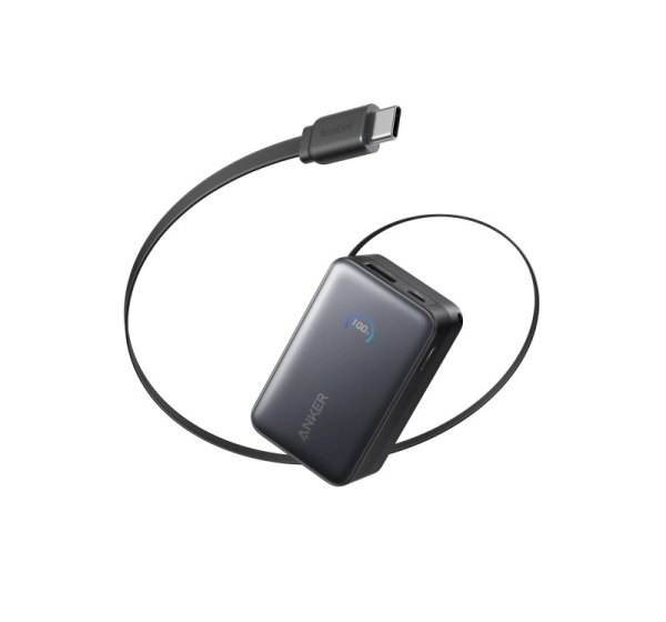 Anker Nano Power Bank 45W with Built-In Retractable USB-C Cable | A1638H11 | 10000 mAh | Black