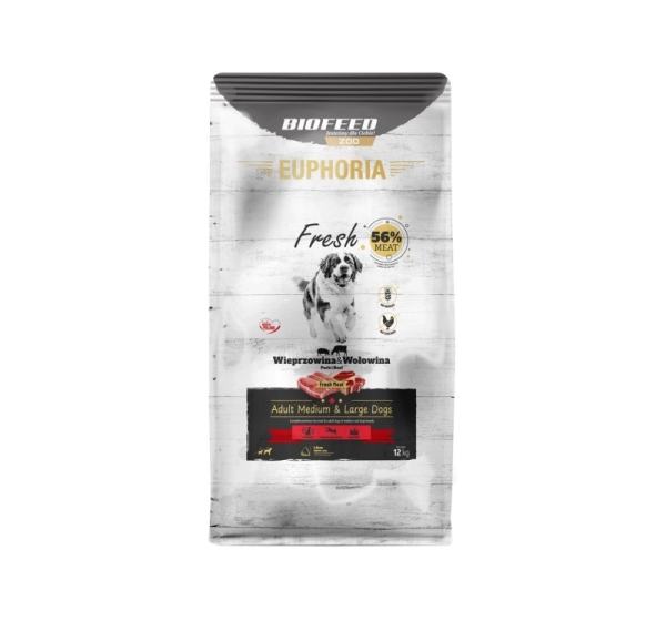 BIOFEED Euphoria Fresh Adult Medium & Large Pork with beef - dry dog food - 12kg